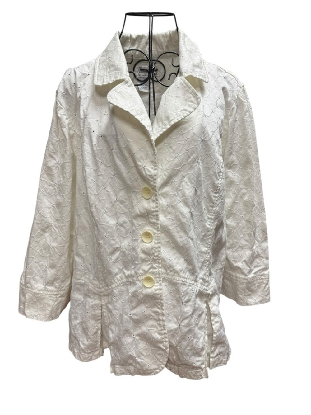 Live a Little White Eyelet Cotton Button-Front Jacket 3X